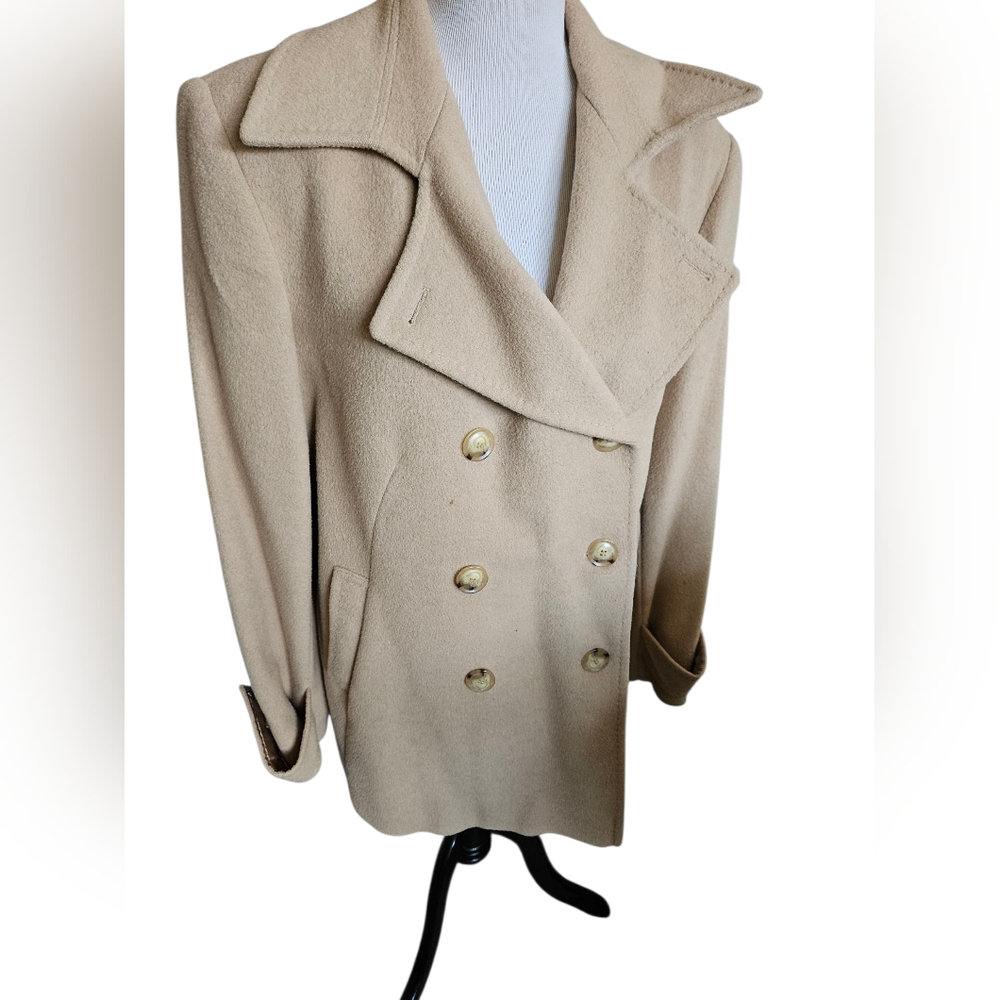 Larry Levine 100% Camel Hair Women's Double-Breasted Tan Coat Size 16